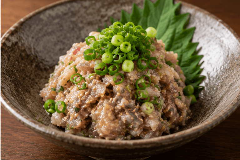 Japanese horse mackerel: Namerō — chopped fish with miso