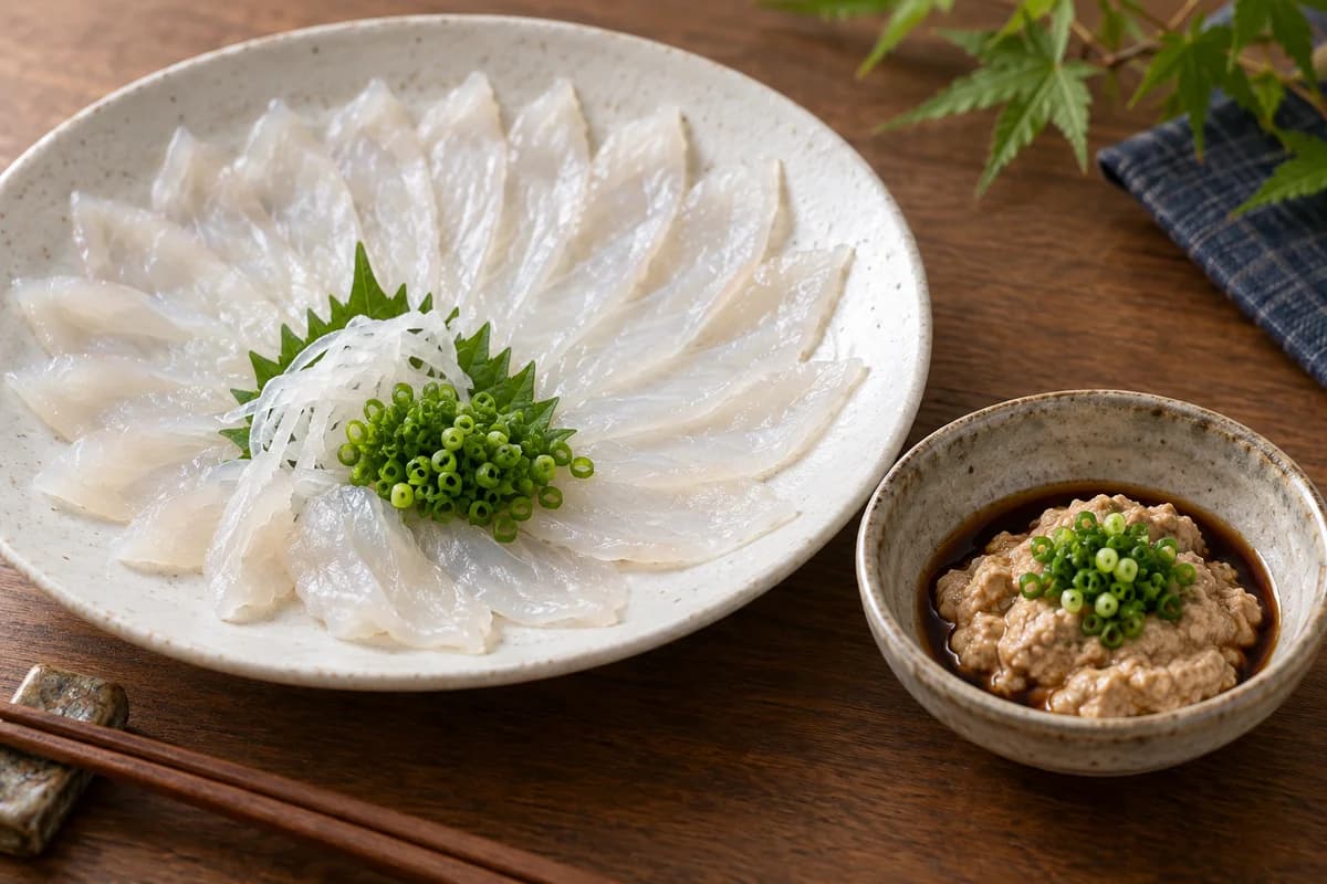 Thread-sail filefish: Filefish sashimi with liver-soy sauce